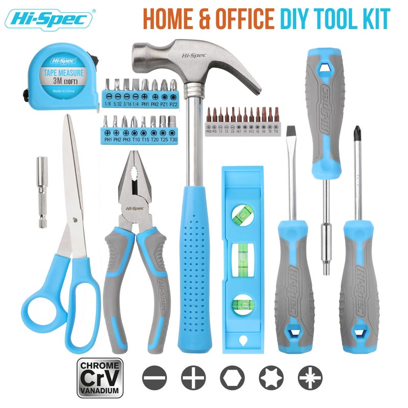 Hi-Spec Tool Set, Blue Household Starter Set with Tool Box, Car ToolKit, Tools for Home Office Dorm Room Essentials, Easy to Carry and Store - Image 2
